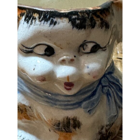 Antique Hand-Painted Ceramic Cat Creamer Creamer Handle Japan - Picture 7 of 9